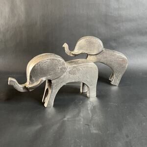 Aluminum Elephants-Bookends-Deco-MCM Style, Decorative Metal Pair, Modern Safari